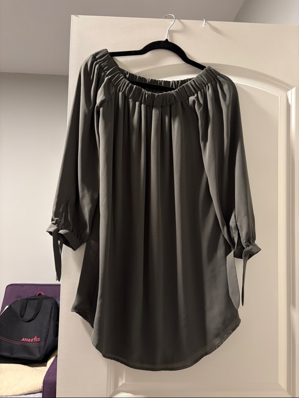 Express Olive Off-Shoulder Tie-Slee Tunic